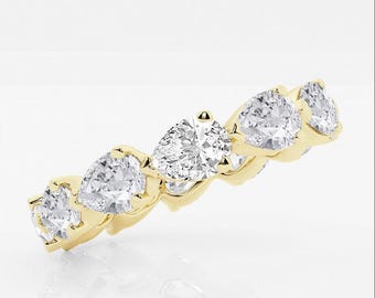 Anillo de eternidad con diamantes de laboratorio de corte de pera de 3,00 TCW, alianza de boda de oro rosa macizo de 14 quilates, anillo de propuesta con diamantes cultivados en laboratorio, regalo de aniversario para ella.
