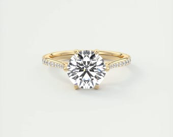 2.35 TCW Round Cut Lab Grown Diamond Solitaire Accent Ring, 14k Solid Gold Engagement Ring, Wedding Ring, Bridal Ring, Anniversary Gift Ring