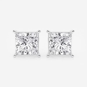 0.50 - 6.00 TCW Princess Cut Lab Grown Diamond Earrings, 14K Solid Yellow Gold Dainty Stud Earrings, Screw Back Everyday Earrings For Her.