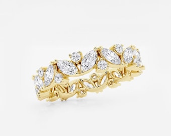 2.00 TCW Marquise And Round Cut Full Eternity Band, 14K Solid Gold Wedding Band, Bridal Band, Lab Grown Diamond Band, Anniversary Gift.