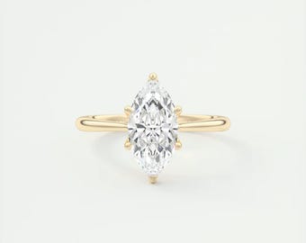 2.00 CT Marquise Cut Lab Grown Diamond Solitaire Ring, 14k Solid Gold Engagement Ring, Flower Wedding Ring, Proposal Ring, Anniversary Gift.