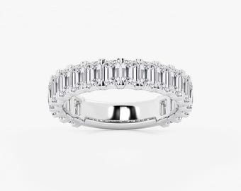 3.00 TCW Emerald Cut Lab Grown Diamond 3\4 Eternity Band, 14K Solid Gold Wedding Band, Anniversary Gift Band, Diamond Eternity Band For Her.