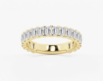 2.00 TCW Emerald Cut Lab Grown Diamond 3\4 Eternity Band, 14K Solid Gold Wedding Band, Anniversary Gift Band, Diamond Eternity Band For Her.