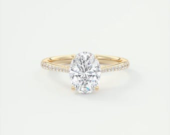 2.35 TCW Oval Cut Lab Grown Diamond Solitaire Accent Ring, 14k Solid Gold Engagement Ring, Wedding Ring, Bridal Ring, Anniversary Gift Ring.