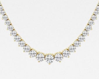 10.00 TCW Round Cut Lab Grown Diamond Tennis Necklace, 14k Solid Yellow Gold Diamond Necklace, Wedding Necklace For Her, Bridal Jewelry.