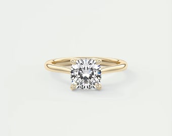 2.80 CT Cushion Cut Lab Grown Diamond Hidden Halo Ring, 14K Solid Gold Diamond Engagement Ring, Round Cut Wedding Ring For Her, Bridal Ring.
