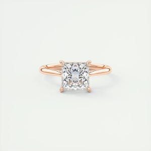 14K Solid Gold Diamond Engagement Ring, 2.00 CT Princess Cut Lab Grown Diamond Solitaire Ring, Square Diamond Ring, Bridal Proposal Ring.