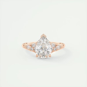 14K Solid Rose Gold Cluster Ring, 2.25 CT Pear cut Lab Grown Diamond Engagement Ring, Round And Marquise Wedding Ring, Anniversary Gift Ring