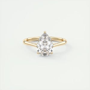 2.00 CT Pear Cut Lab Grown Diamond Solitaire Ring, 14K Solid Gold Engagement Ring, Diamond Wedding Ring, Proposal Ring, Tear Drop Ring.