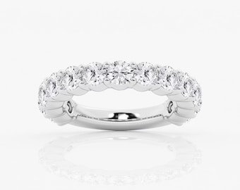 Alianza de bodas con diamantes de talla redonda de 3,00 TCW, alianza de diamantes cultivados en laboratorio de 3/4 de eternidad, alianza de eternidad de oro macizo de 14 k, alianza a juego, regalo de aniversario.