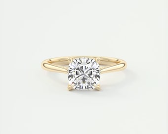 2.00 CT Cushion Cut Lab Grown Diamond Cathedral Set Engagement Ring, 14k Solid Gold Flower Solitaire Ring, Wedding Ring For Her, Bridal Ring