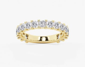 2.00 CT Princess Cut Lab Grown Diamond 3\4 Eternity Band, Princess Cut Lab Grown Diamond Wedding Band, 14K Solid Gold Band, Anniversary Gift