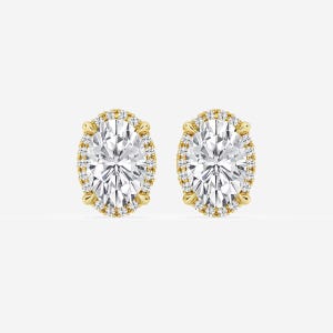1.00-3.30 TCW Oval Cut Lab Grown Diamond Stud Earrings, 14K Solid Gold Halo Earrings, Diamond Wedding Earrings, Anniversary Gift Earrings.
