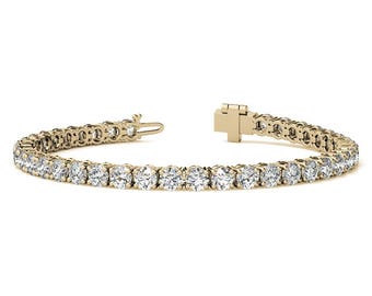 Pulseira de diamantes cultivados em laboratório com corte redondo 13,20 TCW, pulseira de tênis de diamantes em ouro maciço 14K para mulheres, pulseira de casamento, pulseira de presente de aniversário