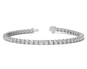 Pulseira de tênis com diamantes cultivados em laboratório e corte redondo 6,70 TCW, pulseira de diamantes em ouro maciço 14K para ela, pulseira de casamento, pulseira de presente de aniversário.