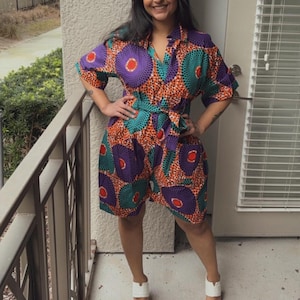 African Short Romper---Blue & Purple