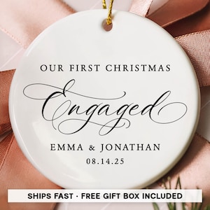Modern Engaged Ornament 2025, Custom Engagement Ornament with Names & Date, Personalized Engaged Keepsake