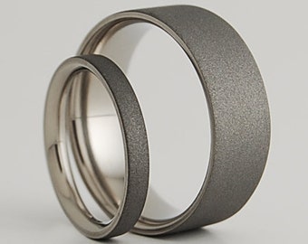 Wedding Band Set , Titanium Rings , Wedding Bands , Aphrodite and Apollo Bands with Comfort Fit interiors and Sandblasted exteriors