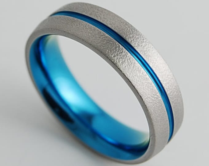 Orion Band in Sky Blue with Comfort Fit, Men's Wedding Band, Titanium Ring, Wedding Ring, Men's Wedding Ring, Wedding Band