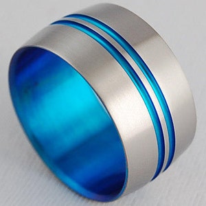Odyssey Band in New Beginning Blue , Titanium Ring , Wedding Band , Promise Ring