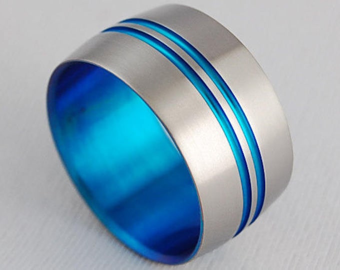 Odyssey Band in New Beginning Blue , Titanium Ring , Wedding Band , Promise Ring
