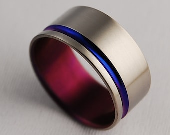 Atlas Band in Nightfall Blue and Purple Wine , Titanium Ring , Wedding Band , Promise Ring