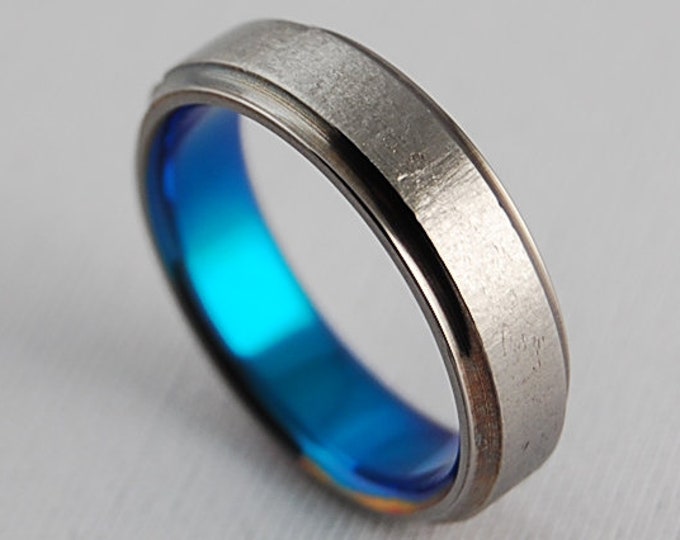 Neptune Band in New Beginning Blue , Titanium Ring, Wedding Band , Promise Ring