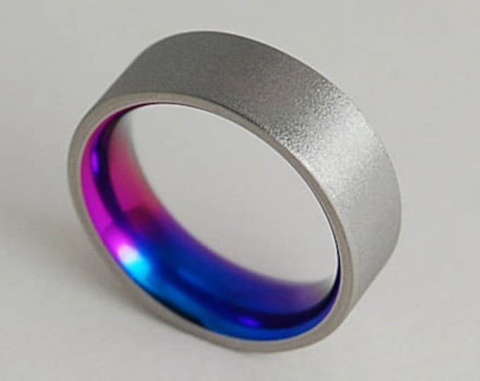 Apollo Band in Sunset Purple, New Beginning Blue with Comfort Fit Interior , Titanium Ring , Wedding Band , Promise Ring