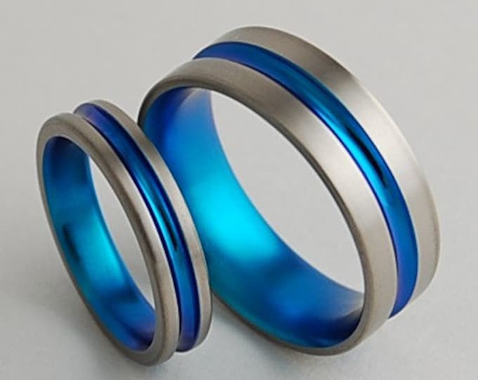 Dionysus Bands in New Beginning Blue , Titanium Rings , Wedding Bands , Promise Rings