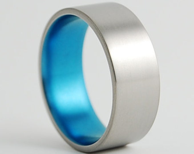 Apollo Band in Sky Blue , Titanium Ring , Wedding Band , Promise Ring