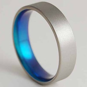 Apollo Band in New Beginning Blue with Comfort Fit Interior , Titanium Ring , Wedding Band , Promise Ring