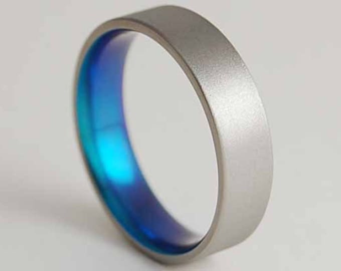 Apollo Band in New Beginning Blue with Comfort Fit Interior , Titanium Ring , Wedding Band , Promise Ring