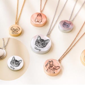 Custom Pet Portrait Locket – Engraved Necklace for Pet Loss – Memorial Keepsake with Hair Storage – Personalized Pet Remembrance Gift