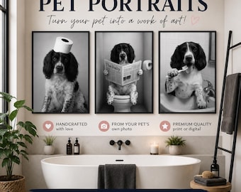 Custom Pet Portrait from Photo | Funny Bathroom Dog & Cat Portrait | Personalised Pet Wall Art | Unique Pet Lover Gift