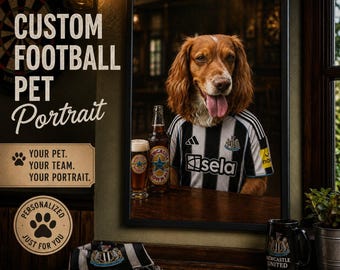 Custom Football Dog Portrait | Personalised Pet Print for Football Fans | Custom Dog in Team Shirt | Unique Father’s Day Gift for Dog Dad
