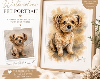 Custom Watercolour Pet Portrait from Photo | Personalised Pet Memorial Gift | Dog & Cat Portrait Print | Custom Pet Loss Keepsake | A3 A4 A5