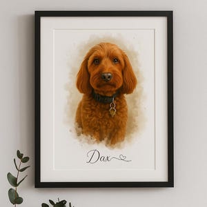 Custom Pet Portrait Watercolour Print – Personalised Dog, Cat or Pet Artwork from Photo – Animal Wall Art Gift for Pet Lovers