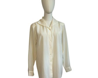 VTG 80s Kathie Lee White Button Up L Blouse Secretary Retro Preppy Minimalist