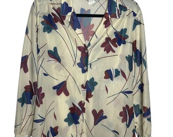 VTG Vera Neumann Ivory Floral Button Up Bluse Größe 12 Whimsygoth Boho Mod 70er Jahre