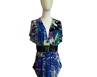 VTG Y2K Roommates Multicolored 4 Mini Dress Pockets Belt Retro Indie Twee Party