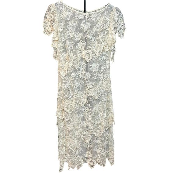 cream lace overlay dress VTG 60s Sheer Tiered Midi Whimsigoth Bridal S Lace (100% Terylene fiber) Black Sleeveless Ruffled Mermaid dresses for women over 40 Color:Black/Black Polka Mini dress