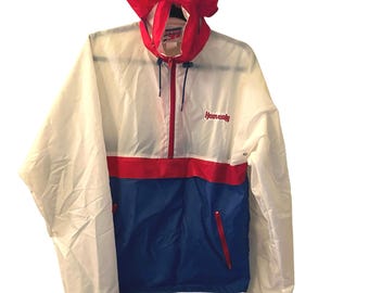 90s Grunge Windbreaker, Indie Sleaze Colorblock Jacket, Vintage Club 21 Heavenly Red White Blue Retro Sporty Half Zip Size Small