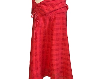 VTG Y2K Elegance Red Ruched A-Line Midi M Skirt Minimalist Casual Preppy Retro