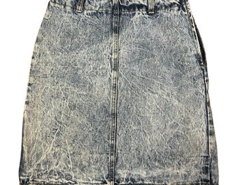 Vintage 80s Bongo Acid Wash Denim Skirt – High Waist, Size 7, USA Made
