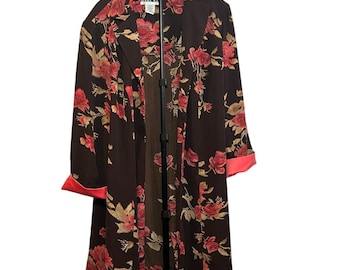 VTG Y2K Dana Kay Floral Long Duster Coat Brown 22W Whimsygoth Dark Academia