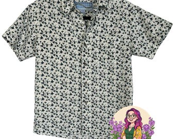 Adres VTG nieznany Biały turkusowy granatowy S Atomic Pattern Retro 90s Mod Poly Button