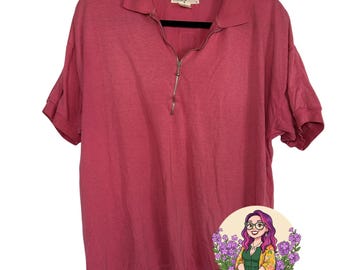 Koszulka polo VTG Energie Pink Half Zip, rozmiar L, retro, indie, streetwear, lata 90., sportowa