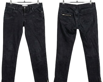 Jeans de tela vaquera de papel negros 10, estilo vanguardista Y2K, estilo grunge, estilo motociclista, con cremallera en el tobillo, góticos y punk