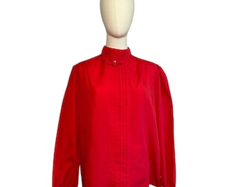 VTG 80s Claudia L Red Poinsettia Holiday Blouse Romantic Retro Twee Coquette