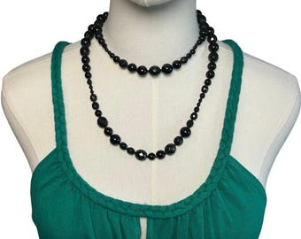 Collana girocollo regolabile a doppio filo con perline nere stile vintage anni 20, stile gotico, da ufficio, sirena, lusso, stile Gatsby